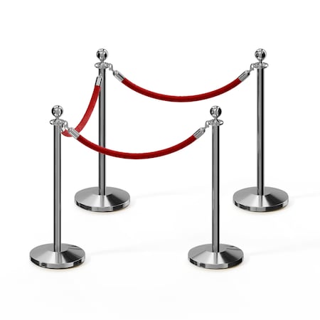 Montour Line Stanchion Post and Rope Kit Pol.Steel, 4 Ball Top3 Red Rope C-Kit-4-PS-BA-3-ER-RD-PS